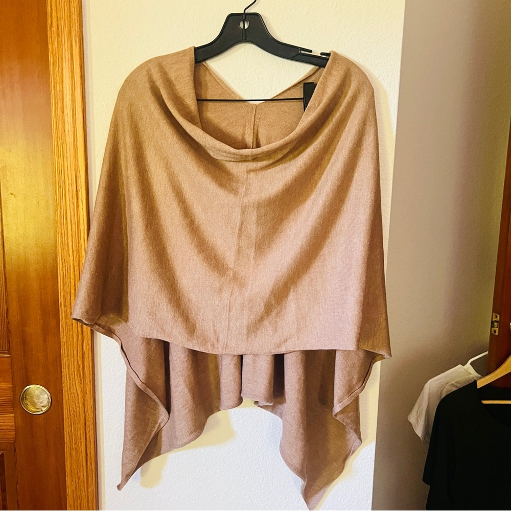 Kerisma Tan Knit Poncho Sweater Top OS Cowl Neck Asymmetrical Hem Lightweight